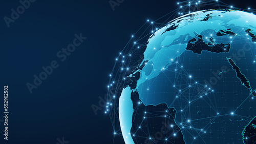 Globalization and communication concept. Earth and luminous rays. 3d rendering