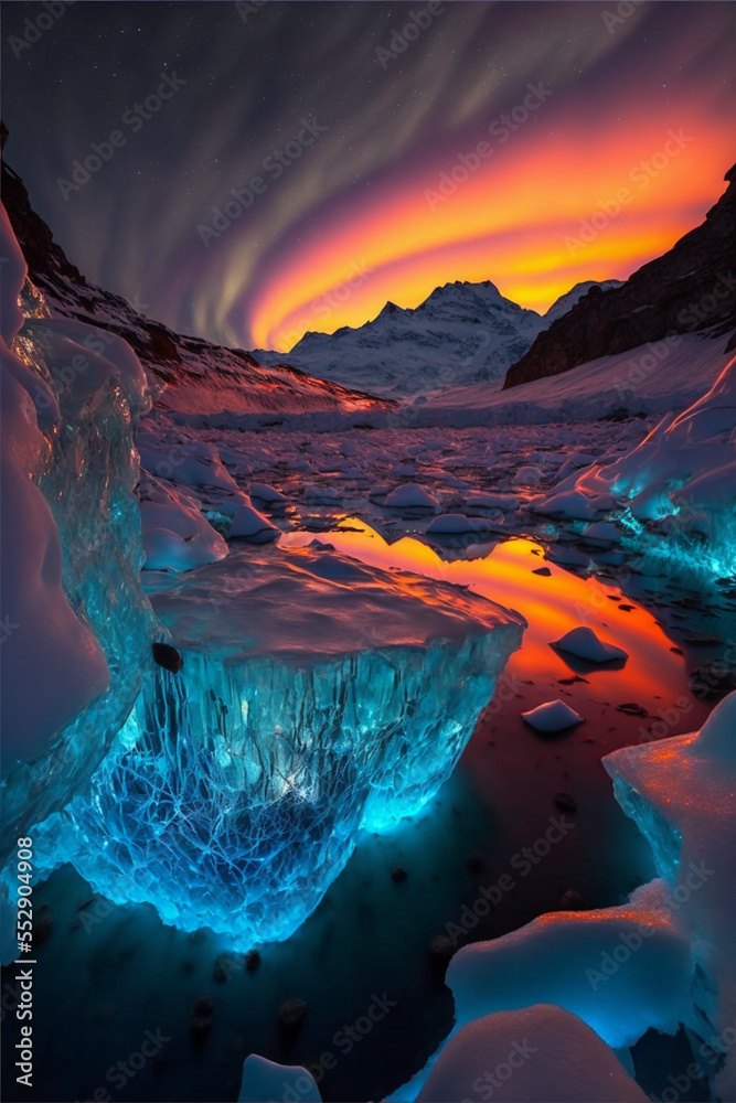 sunset in the ice mountains