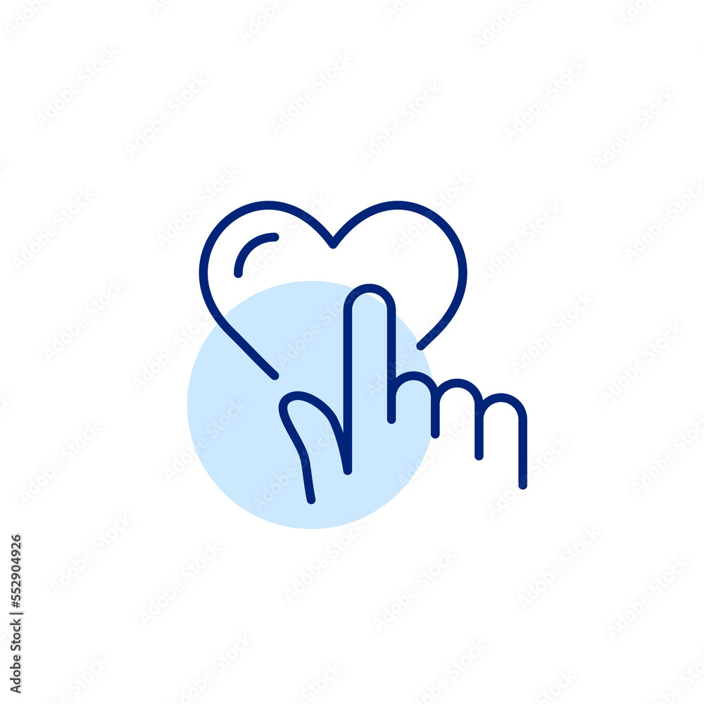 Finger tapping on a heart. Sending positive reaction on social media. Pixel perfect, editable stroke line icon Finger tapping on a heart. Sending positive reaction on social media. Pixel perfect, editable stroke line icon