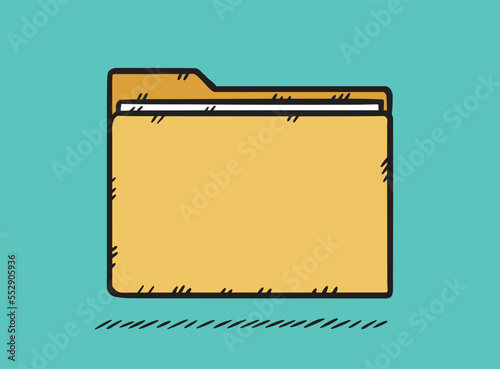 Hand-drawn vector graphics of the folder. Vector illustration of a folder with documents.