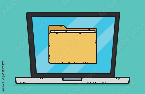 A folder graphic is displayed on the laptop screen.
Hand-drawn vector graphics