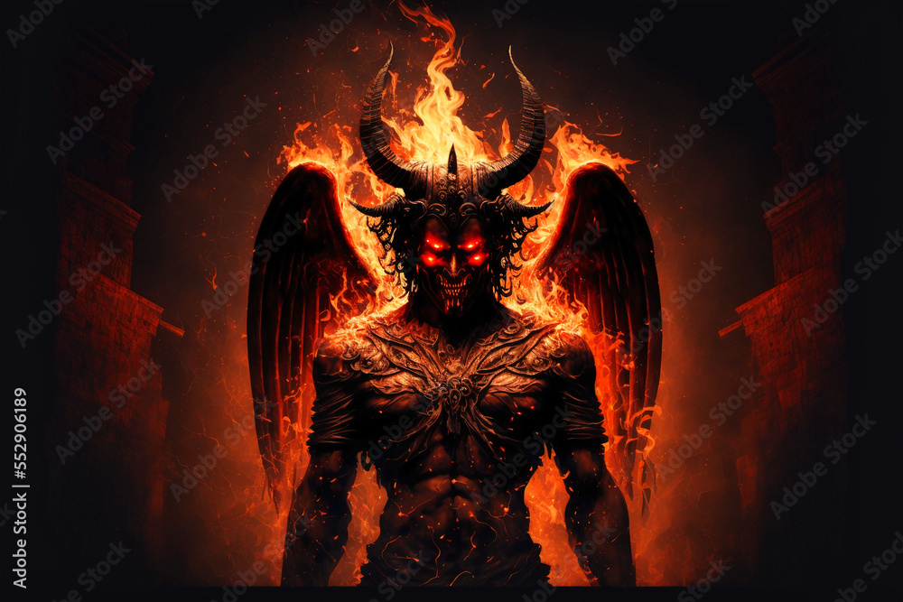 Big Demon With Horns And Wings In Hell Generative AI Stock big-demon-with-horns-and-wings-in-hell-generative-ai-stock
