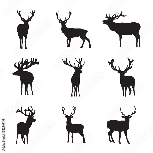 collection of vector silhouettes of deer animals in various styles