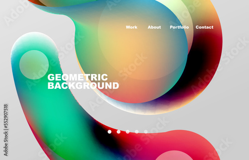Landing page abstract liquid background. Flowing shapes, round design and circle. Web page for website or mobile app wallpaper
