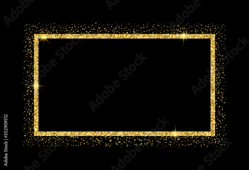 rectangle golden glitter frame with sparkling stars, luxury template for banner, card, header vector illustration