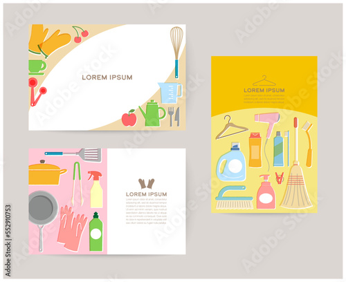 Simple daily necessities illustration, card template set