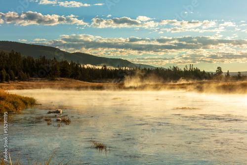 Mist over a river at the Yellowstone National Park 