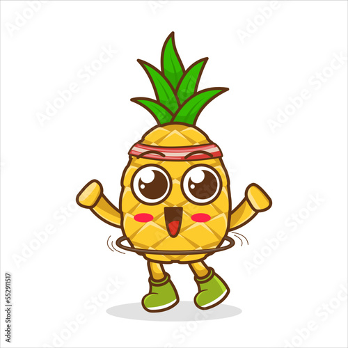 cute pineapple cartoon is playing hula hoop