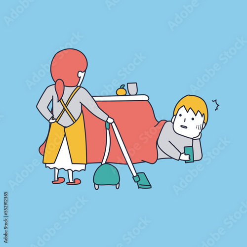 不機嫌な妻に気が付いた男性のイラスト素材｜mayucolor09