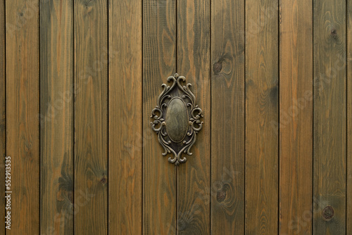 Retro aged panel or door decor. Striped Wooden boards are varnished.Textured background