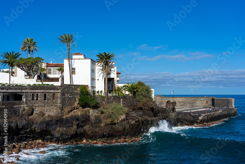 Quay of a popular tourist town Puerto de la Cruz on the island of Tenerife  Canary Islands. Spain.