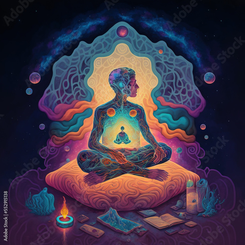Fotografia Psychedelic Astral Meditation - Trippy Spiritual Illustration - Generative AI