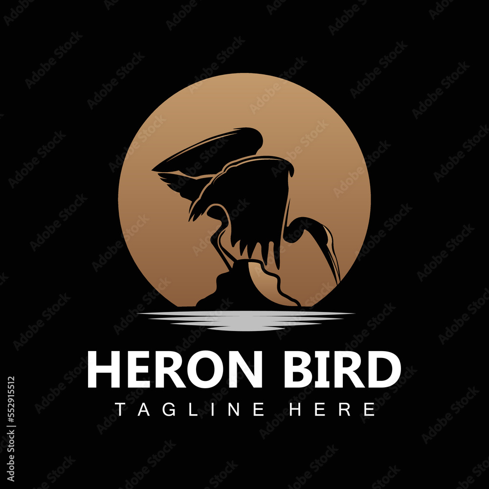 Bird Heron Stork Logo Design, Birds Heron Flying On The River Vector, Product Brand Illustration Bird Heron Stork Logo Design, Birds Heron Flying On The River Vector, Product Brand Illustration