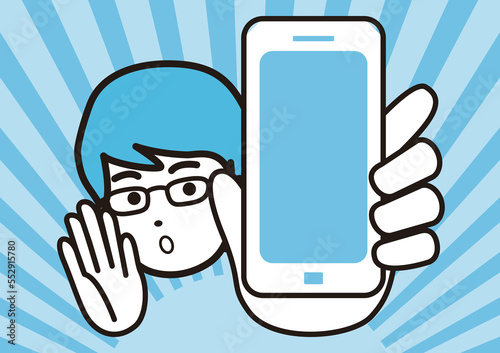 スマートフォンを持つ男性のフレーム　イラスト素材