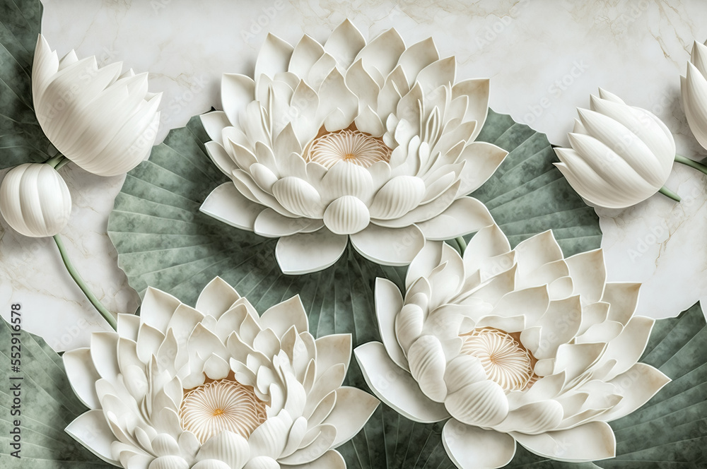 Beautiful white waterlily or lotus flowers. floral background. Generative AI Beautiful white waterlily or lotus flowers. floral background. Generative AI