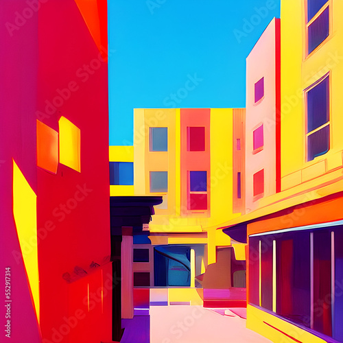 Sunset Empty Street Block - Colorful Flat Art 