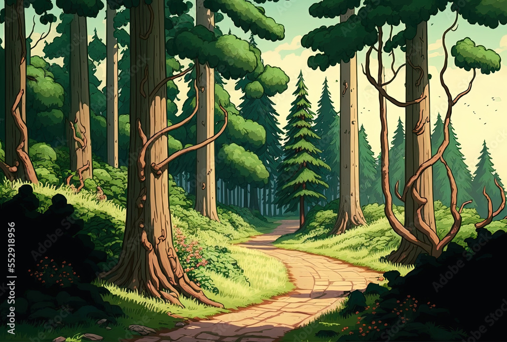 Obraz premium Forest path and large trees. Generative AI