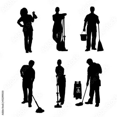 Set silhouette of a housekeeper or office boy vector design