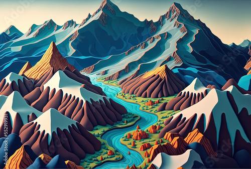 Aerial view of the mountains. Generative AI