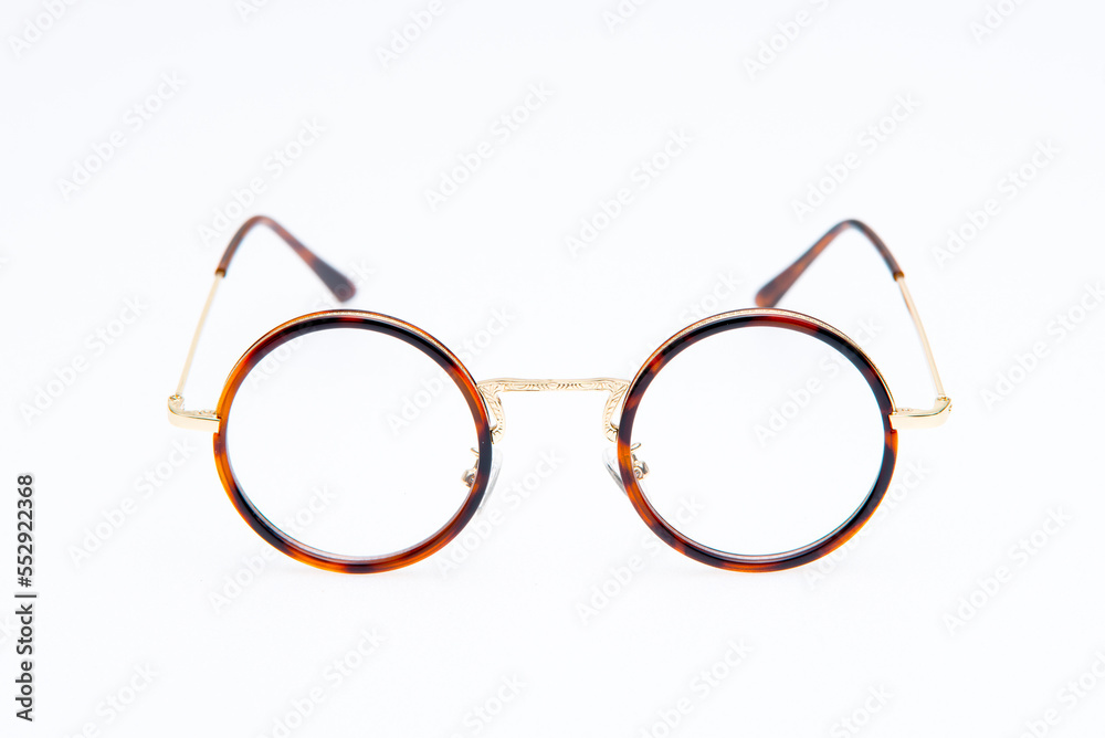 A spectacles two tone color frames on white background. A spectacles two tone color frames on white background.