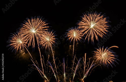 Firework display on isolated black background at Pattaya City. 