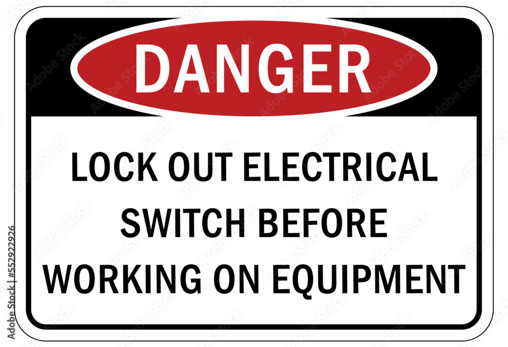 Fototapeta premium Electrical equipment warning sign and label lock out electrical switch before working on equipment
