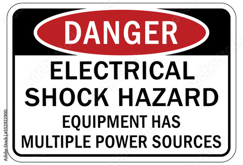 Electrical equipment warning sign and label electrical shock hazard