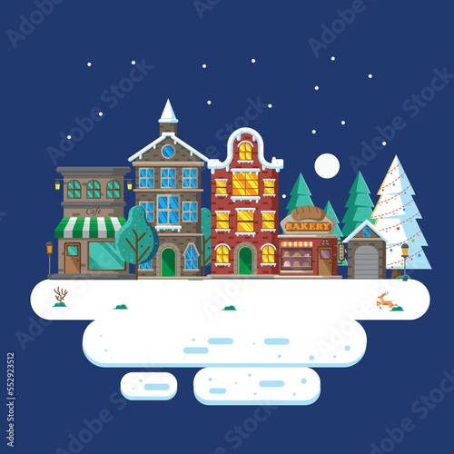 Wallpaper Mural Vector illustration of city ​​landscape in winter with flat design Torontodigital.ca