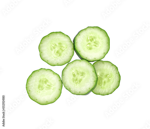 Fresh cucumber slices on transparen png, top view