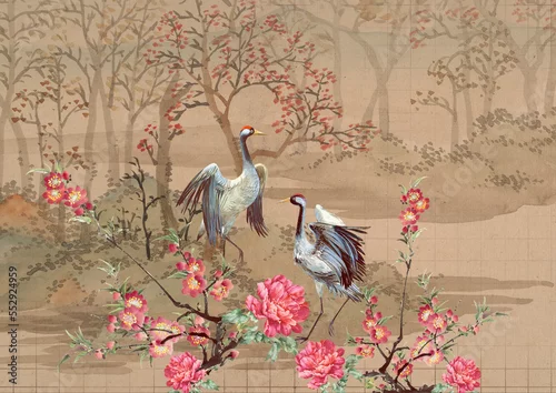 Fototapeta bird on a tree and flowers kurti design 