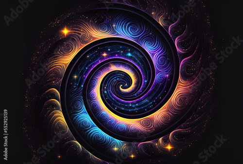 Fototapeta neon shimmering vortex coils with a background of stars in space