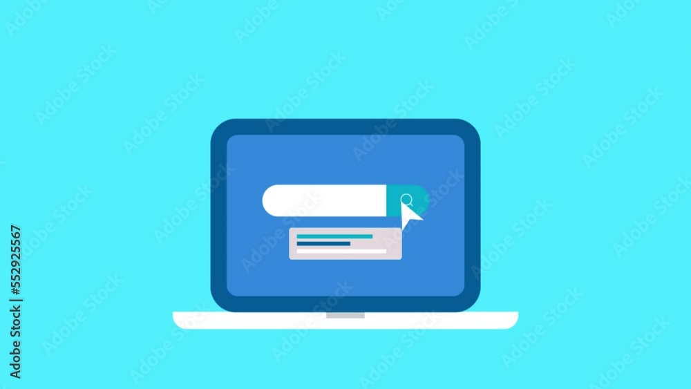 User query on search engine, click on display results website optimization seo animation concept on laptop. User query on search engine, click on display results website optimization seo animation concept on laptop.