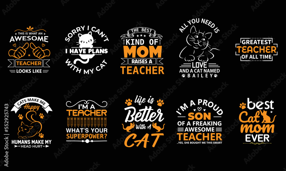 Cat And Teacher Typography Bundle Design