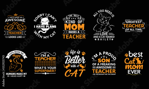 Cat And Teacher Typography Bundle Design