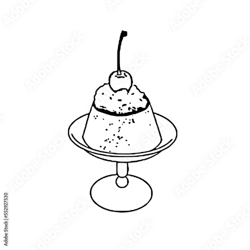 Silhouette illustration of pudding with fresh cream and cherries