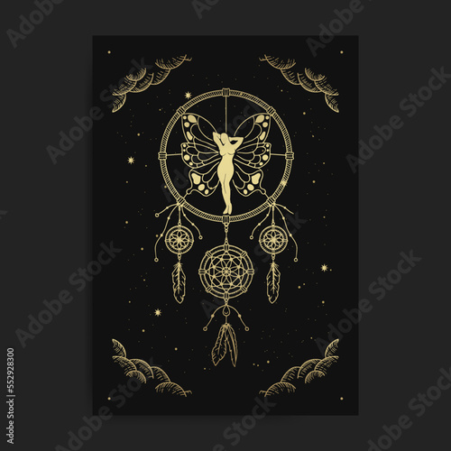 Dream catcher ornament with decorative fairies or butterflies