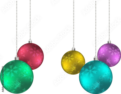 3D Christmas hanging crystal balls. Decorative ornament for Christmas and new year season greetings. PNG.