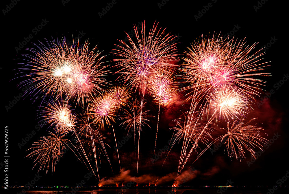 Firework display on isolated black background at Pattaya City. Firework display on isolated black background at Pattaya City.