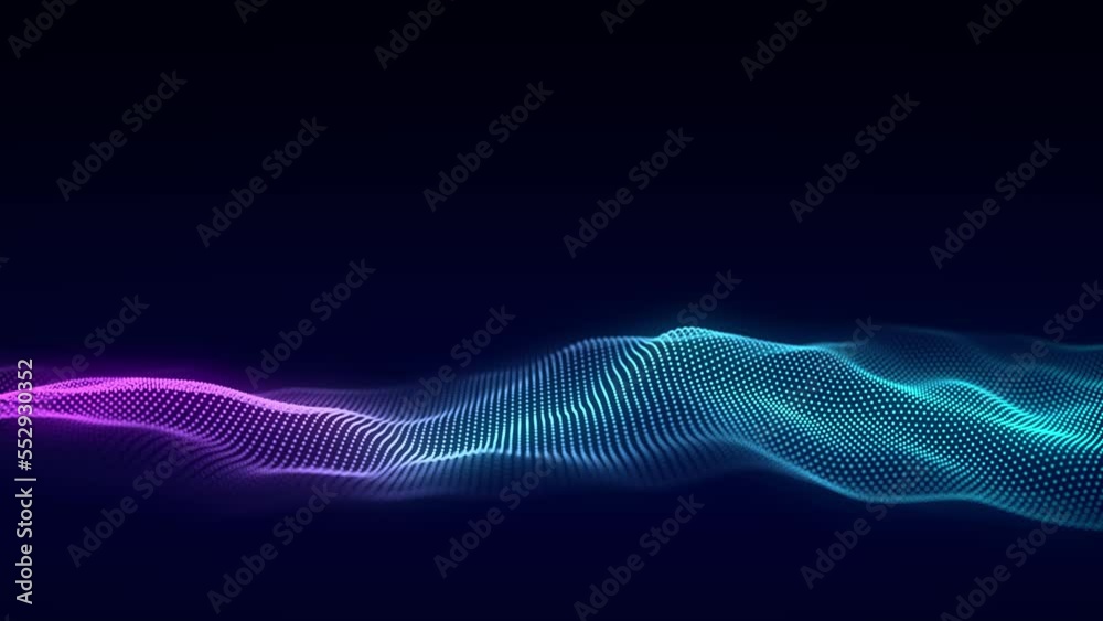Music wave of particles. Big data visualization. Abstract blue background with a dynamic wave. 3d rendering.