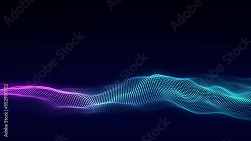 Music wave of particles. Big data visualization. Abstract blue background with a dynamic wave. 3d rendering.
