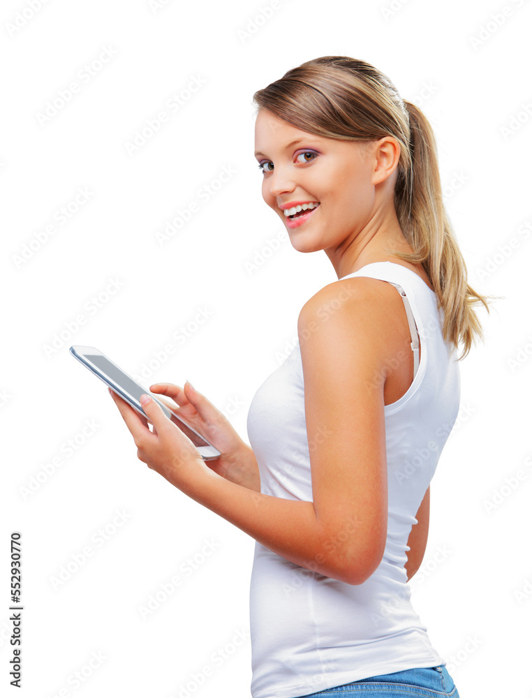 Portrait of beautiful girl with her digital tablet Portrait of beautiful girl with her digital tablet