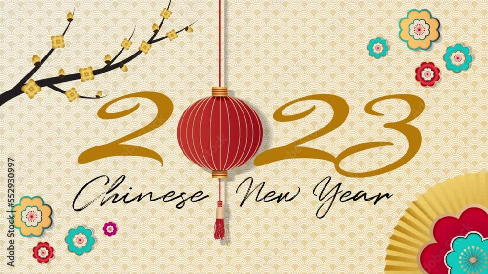 Concept of happy chinese new year 2023, Celebration Greeting Animation with Lantern Oriental ornamental elements Vector Design on background. 4K loop stop motion and 2D animation.