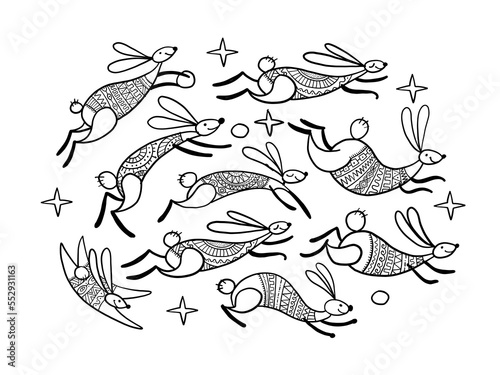 Happy chinese new year 2023 of the rabbit zodiac sign. Greeting card design. ...