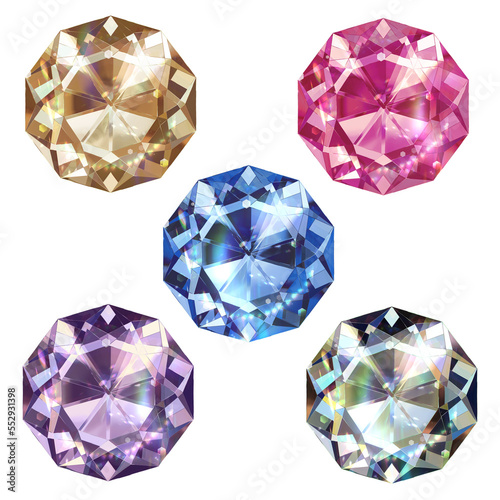 Set of colorful shiny gemstones diamond geometric crystal sapphire jewelry stone design