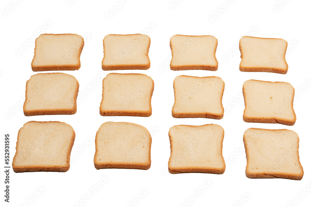 Delicious bread slices isolated on a white background, top view. Delicious bread slices isolated on a white background, top view.