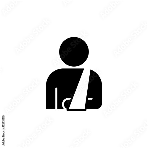 Injured man in bandage. Broken arm icon. Injured man icon on white background.