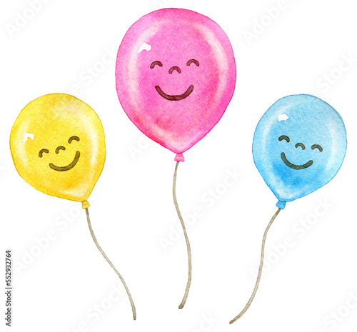 3つ並んだカラフルな風船の親子のイラスト