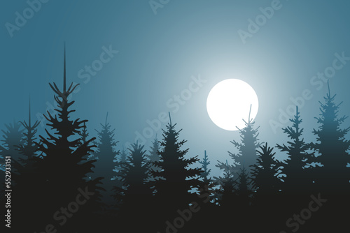 Forest night landscape with moon. © Helga