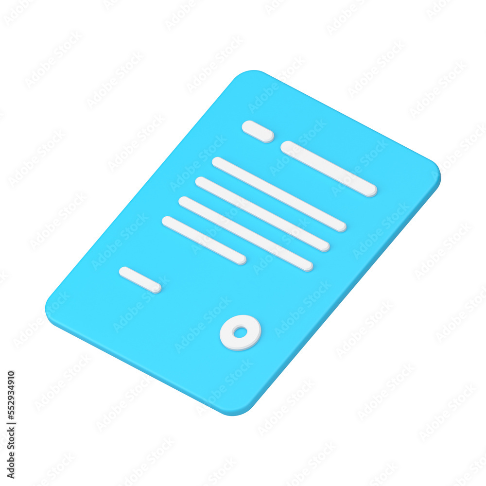 Business contract 3d. Voluminous blue paper page with financial agreement Business contract 3d. Voluminous blue paper page with financial agreement