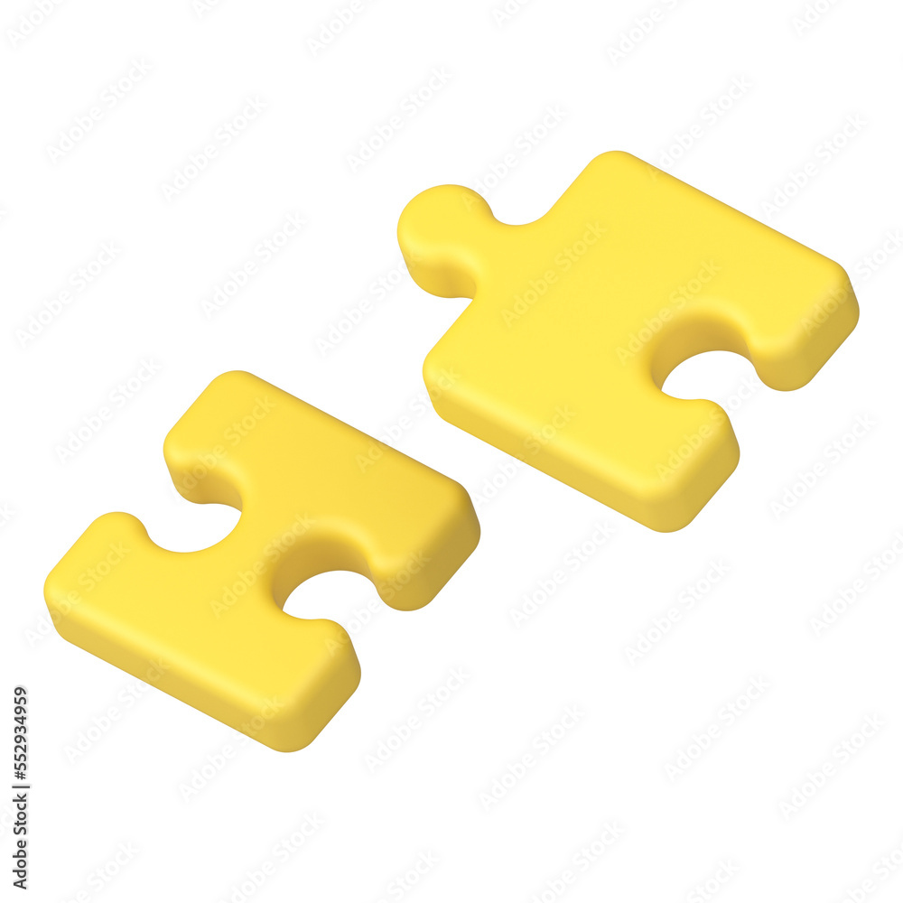 Two yellow puzzle details match shape ready for connected challenge 3d icon Two yellow puzzle details match shape ready for connected challenge 3d icon
